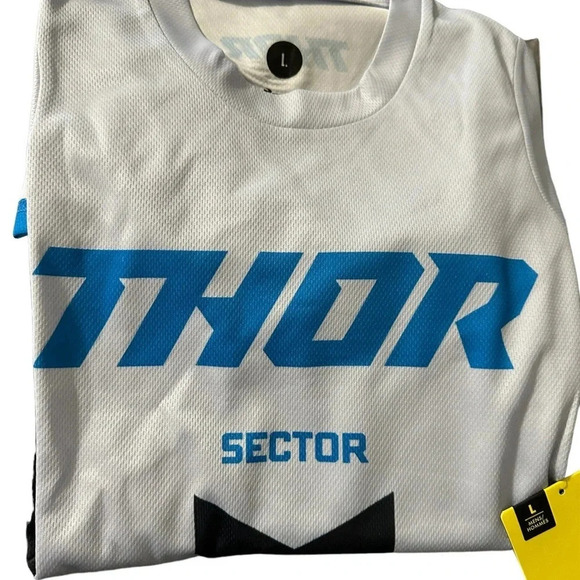 THOR  Blue and White Sector Chev Jersey Large Dirtbike MX ATV Offroad NWT - Picture 1 of 6